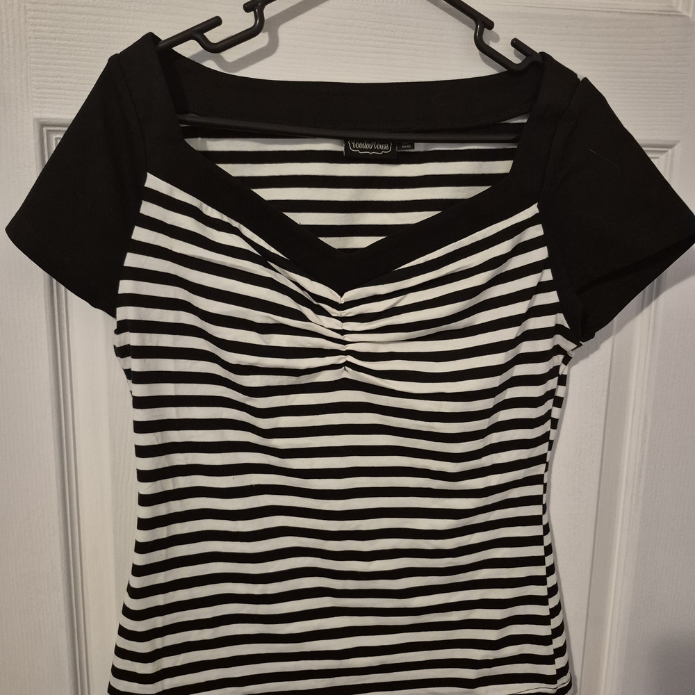 Vodoo Vixen Black and White Striped Women's Tee